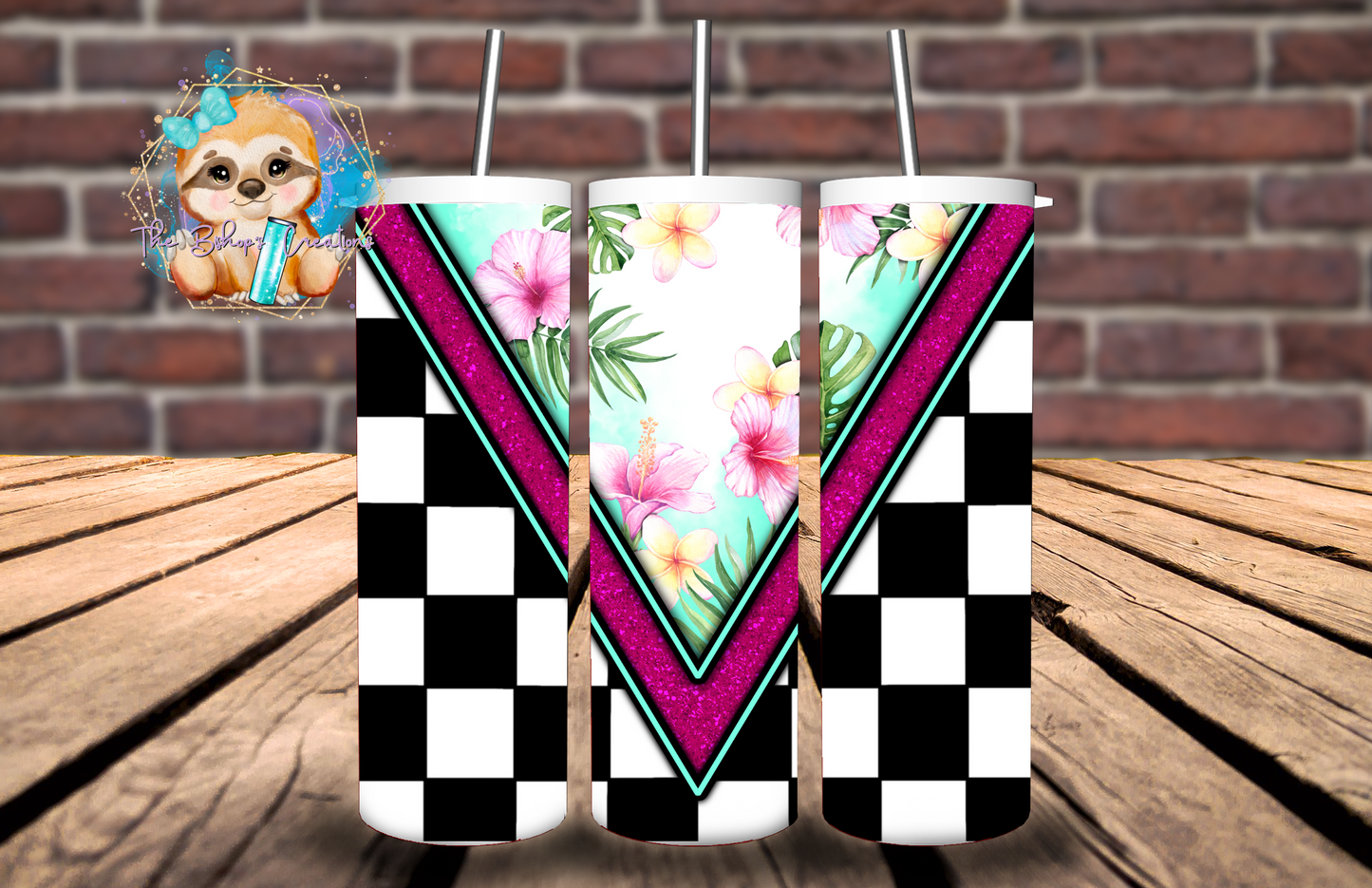 Checkered Floral Tumbler