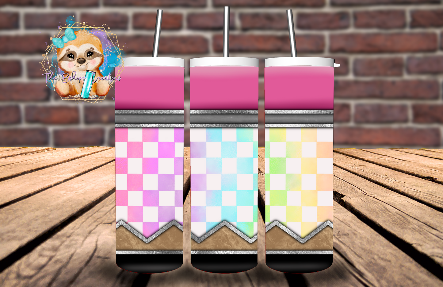Pastel Checkered Pencil Tumbler