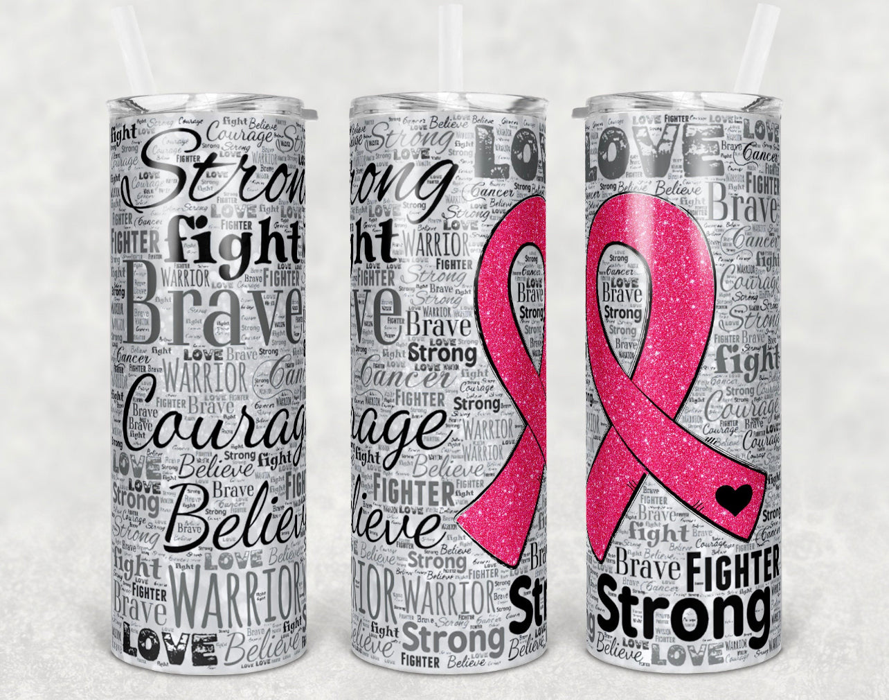 Breast Cancer (Words with ribbon)